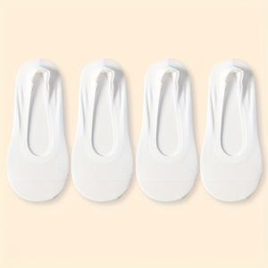 TEMU 4 쌍 여성용 통기성 메쉬 노-쇼 양말, 실리콘 그립 - 백색, 초박형, 미끄럼 방지, 보트 양말, 가족 및 친구에게 완벽한 선물, 캐주얼 의상, 캐주얼 착용 양말 | 투명 양말 | 거울 마감 양말, 귀여운 양말