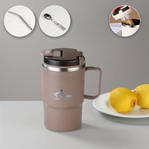 TEMU 1/3pcs 세트 - 스테인리스 스틸 단열 커피 머그 컵, 핸들, 내장 티 인퓨저 및 접이식 스푼 - BPA 무료, 누출 방지 뚜껑 - 사무실, 데이, 어머니의 날, 크리스마스 선물에 적합 - 선물 커피 컵 | 우아한 음료 용기 | 내구성 있는 커피 머그, 커피 바 액세서리