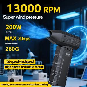TEMU 400,000 RPM 휴대용 전기 팬 블로워, 고속 공기 분사기, 먼지/눈 제거 및 컴퓨터 청소용, Type-C USB 충전식, 차량 및 야외 사용에 적합|차량용선풍기|캠핑선풍기