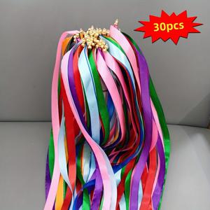 TEMU 30pcs 결혼 파티 스트리머 - 컬러풀 태슬 리본 페어리 원드, 바마부 스틱 및 골든 벨, 결혼식, 파티 및 축하에 완벽 - 블루, 퍼플, 그린 다기능 장식