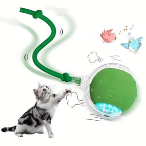 TEMU 스마트 인터랙티브 실내 고양이 장난감 볼 - 전기 울음새, USB 충전식 롤링 모션, 소리와 움직임 활성화, 시암고양이 및 집고양이를 위한 재미있는 디자인의 빠른 이동 카펫 장난감