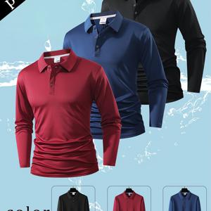 TEMU 3개 세트 남성용 긴팔 셔츠 - 클래식 칼라 버튼 프론트 디자인, 화이트/그린/블랙 컬러 옵션 - 통기성 니트 소재 (140gsm) 골프, 사무실, 정장 이벤트용 - 사계절 레이어링 필수 아이템 - 손세탁 쉬운 관리 - 편안한 핏의 남성 워드로브 스테이플, 액티브 라이프스타일 의류|남자셔츠