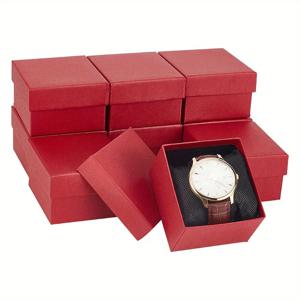 TEMU 10개 세련된 빨간색 사각형 시계 상자 - 8.6x8x5.2cm/3.39x3.15x2.05in, 시계 및 팔찌용 종이 선물 상자, 보석 디스플레이 및 패키징 용품, 보석 선물 상자, 세련된 디자인, 안전한 잠금 상자