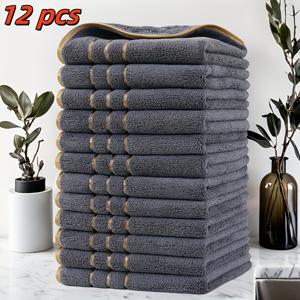 TEMU 12개 골든 스퀘어 타월 세트 35cm*35cm 넓은 줄무늬 대형 스퀘어 타월 세트, 초고흡수성, 얼룩 제거 및 건조 기능, 가정, 욕실, 스파, 데이 및 축제에 필수, 세면지, 가정 필수품, 욕실 필수품, 우아한 타월, 스타일리시한 욕실, 내구성 있는 소재, 부드러운 원단, 다용도 타월, 흡수성 타월, 홈 데코 애호가, 선물 쇼퍼