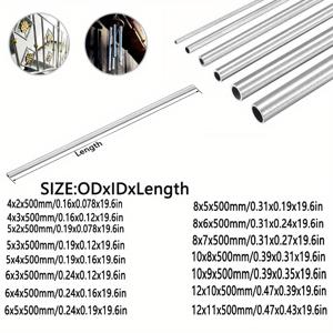TEMU 1pc 스테인레스 스틸 튜브 길이 500mm 304 스테인레스 튜브, 모세관 튜브 4mm/5mm/6mm/8mm/10mm/12mm