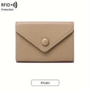 TEMU FOREVER MIYIN 미니 RFID 차단 지갑, 라임 에이징, 다중 카드 슬롯, 단색, 플랩 버튼 아코르디언 디자인, 스냅 클로저, 폴리에스터 안감, 스타일, 습식 와이프 클린,velop 형태, 크레딧 카드 홀더 플랩 포켓