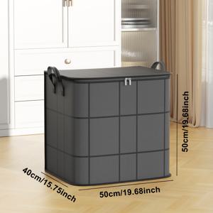 TEMU 1pc 대용량 직물 보관 가방, 강화된 손잡이, 옷, 담요, 이불, 베개용 접이식 직사각형 옷장 정리함 - 다목적, 지퍼 클로저, 전기 없음 - 다크 그레이