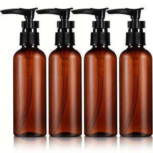 TEMU 4개 100ml 앰버 플라스틱 펌프 병 - 여행용으로 재충전 가능하고 내구성 있음, 로션, 샴푸, 마사지 오일 및 향수 분배에 이상적, 로션 여행용 병
