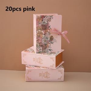 TEMU 20개 플로럴 선물 포장 상자 리본 포함 - 크리스마스, 할로윈, 생일, 베이비 샤워, 웨딩 선물, 기타 용도에 적합 - 크라프트 종이 봉투 - 책 모양 보관함 - 사탕 상자 - 패키지