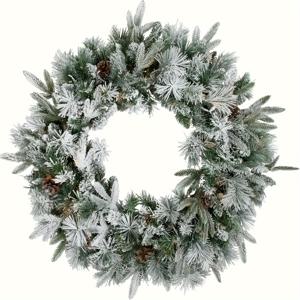 TEMU 24인치 클래식 눈송이 크리스마스 리스, 인조 소나무 솔방울과 인조 전나무로 만든 금속 및 플라스틱 문 장식, 앞문, 벽, 창문에 걸 수 있는 홀리데이 파티 장식 - 조명 없음, 깃털 없음 (1개 묶음)