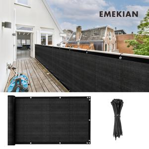 TEMU EMEKIAN 발코니 스크린 프라이버시 펜스, 150GSM 자외선 차단 선셰이드 원단, 아파트 난간, 현관, 뒷마당, 파티오용, 타이다운 스트랩 1개 포함, 블랙