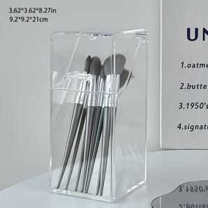TEMU 1pc 메이크업 브러시 홀더, 반려형 화장품 상자, 펜 버킷, 데스크탑 아크릴 브러시 립스틱 및 메이크업 정리함, 조절 가능한 뚜껑이 있는 투명 플라스틱, 설치가 필요하지 않음, 알코올 없음, 남성용, 메이크업 브러시