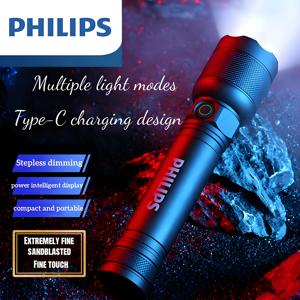 TEMU Philips 초강력 휴대용 손전등, 단계적 조명, Type-C 충전 및 전원 표시 - 캠핑, 비상, 야외 모험에 완벽한, 캠핑 라이트 | 세련된 손전등 | Type-C 충전, 캠핑 라이트