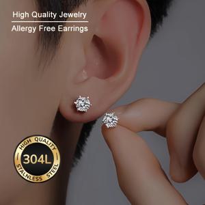 TEMU 2pcs/쌍 알러지 없는 304L 304L 304L 스테인레스 스틸 귀걸이, 패션 라운드 5/6mm 합성 삼차원 합성 지르콘 스타드 귀걸이, 커플 웨딩 귀걸이, 영원한 선물 보석, 배터리 없음