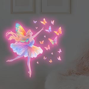 TEMU 1개 자체 발광 접착식 벽 스티커 (전등 스위치 포함) - 네온 핑크/블루/퍼플 & 나비 PVC 자체 발광 - 무료 (/) 방, 댄스 스튜디오, 침실, 문/벽 장식용 - 쉽게 붙이고 떼기