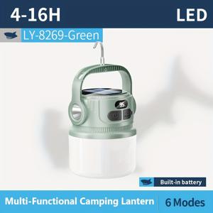 TEMU 1개 SMILINGSHARK 태양광 충전식 LED 캠핑 라이트 후크 포함, 초밝은 6모드 전술 손전등, USB 보조배터리 & 디지털 디스플레이, 야외 캠핑용 내구성 ABS 휴대용 조명, 등산 및 비상 상황 LY-8269, 장시간 발광 솔라 캠핑 라이트, 야간 작업용 빛, 멀티모드 라이트, 긴 배터리 수명, 다기능 조명, 파티 주최자용