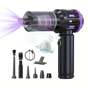 TEMU LED 라이트가 있는 고출력 무선 핸드헬드 진공 청소기, 17000PA 흡입력, 디지털 디스플레이, 4-in-1 불기/흡입/풀/필, 차량/집/사무실/캠핑용 USB 충전식 - 인체공학적 손잡이 및 다양한 노즐 포함, 자동차 청소용 진공청소기, 세련된 디자인, 내구성 강화