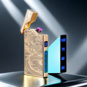 TEMU USB 충전식 전기 라이터 - 듀얼 아크 플라즈마 점화, LED 배터리 표시기, 원버튼 작동, 컴팩트 포켓 라이터 - AA/USB 호환 가능 - 캠핑, 양초, 향로, 가정용, 사무실용 - 리튬 폴리머 배터리 포함 - 안전한 전자 라이터, 재충전 가능한 라이터, 스타일리시 액세서리, 세련된 메탈릭 디자인