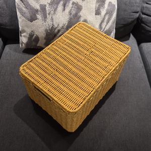 TEMU 1팩 위미슬레인 핸드워븐 스토리지 바스켓 (뚜껑 포함) - 전통 중국풍 접이식 플라스틱 정리함, 옷·장난감·집·침실·주방·사무용 - 내구성 & 세련된 선반 바스켓