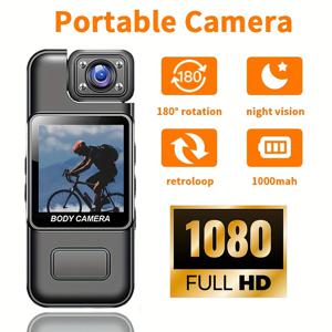 TEMU 인체용 휴대용 1080P 웨어러블 카메라, 1000mAh 배터리 및 야간 시야 기능 - 7시간 연속 녹화, 클램프 디자인, 렌즈, 128GB 저장 가능, 보안 및 감시에 적합 (블랙), USB 충전, 재사용 가능, 증거 수집, 현대적인 보안 장비, 내구성 있는 블랙 ABS 소재, 야외 장비 | 스티커 카메라 | 튼튼한 구조, 액션 카메라