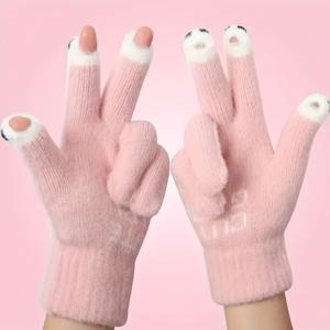 TEMU 여성용 터치스크린 방한 장갑 - 따뜻한 겨울용 분리형 손가락 플러시 라벤더 장갑, 사이클링 및 할로윈 코스튬용, 스마트폰 사용 가능 - 여성과 청소년을 위한 이상적인 선물, 귀여운 동물 디자인
