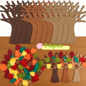TEMU 96개 클래식 펠트 나무 수공예품 DIY 키트 - 사전 절단된 모양 & 쉬운 조립, 사계절용 홈/문/벽 장식 (아미그린, 카키, 머스타드옐로우, 레드, 블랙) - 접착제/전기/깃털 불필요. 추수감사절, 할로윈, 부활절, 하누카 파티와 교실 공예에 완벽한 내구성 있는 소재의 손으로 만든 데코라션