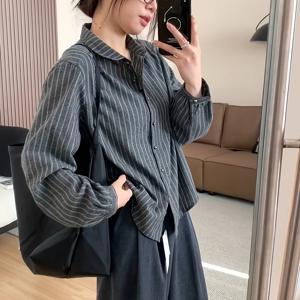 TEMU 여성 빈티지 오버사이즈 긴팔 셔츠 - 캐주얼 루즈핏 버튼업 블라우스, 가슴 포켓, 단색, 긴소매, 레귤러 길이