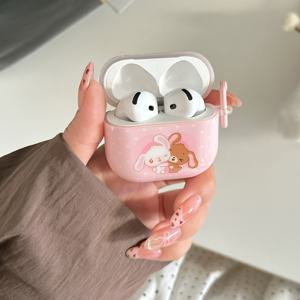 TEMU 핑크 도트 디저트 버니 + 라운드 링 헤드폰 케이스 for Apple Pro 2/Pro/3/2 - 세련된 여성용 이어버드 커버