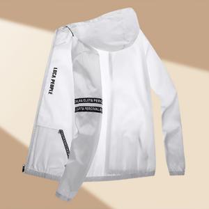 TEMU 남성용 경량 후드 재킷 - 여름 아이스 슬리키 섬유 원단, 루즈핏 포켓 디자인, 캐주얼 스타일, 화이트