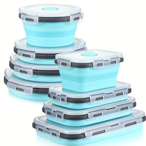 TEMU 8pcs 접이식 음식 보관용기, 뚜껑 있는 도시락통, 전자레인지·냉동고·설거지 가능, 주방 수납 & 정리, 주방 액세서리