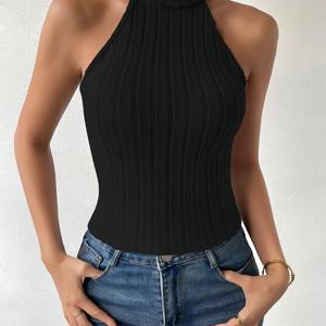 TEMU 이브닝 미스트 골지 하이넥 민소매 캐주얼 베스트