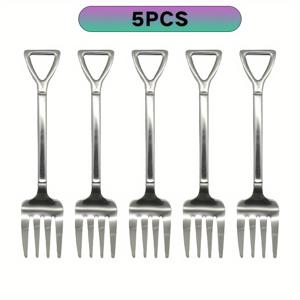 TEMU 3/5/8pcs, 과일 포크, 케이크 포크, 디저트 포크, 스테인리스 스틸 크리에이티브 형태 식기 포크, 식기, 식기 세척기 안전, 가정 식당 파티 친구 선물, 커피 바 액세서리, 은색 6.1 인치