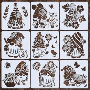 TEMU 9개 재사용 가능한 DIY 스텐실 템플릿, 5.9x5.9인치 다양한 노움, , 딸기 디자인, 도자기, 천, 돌, 나무 스프레이 페인팅용 - 흰색 플라스틱 공예 패턴, 재사용 가능한 스텐실