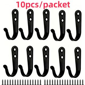TEMU 10/20개 블랙 아이언 후크 - 더블 홀 벽걸이 코트 후크, 조인트가 있는 경량 금속 행거, 옷걸이, 스타일리시한 디자인, 튼튼한 구조