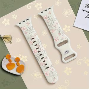 TEMU 2024 신형 스마트워치용 시계줄, 귀여운 조각무늬 Apple Watch Band 40mm 41mm 38mm 42mm 44mm 45mm 49mm 호환, 부드러운 방수 iWatch Series 9/8/7/6/5/4/3/2/1/SE Ultra
