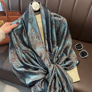 TEMU 여성용 빈티지 꽃무늬 스카프, 우아하고 섬세한, 진녹색, 방풍 헤어밴드, 숄, 여행 및 비치 타월에 완벽함