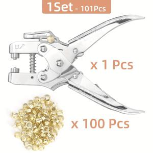 TEMU 101개 메탈 인조 가죽 펀칭 플라이어 및 그로밋 도구 키트, 아이렛 플라이어 세트, 구멍 펀칭 플라이어, 신발, 옷, 가방, 공예 용품, DIY 바느질 및 인조 가죽 공예 액세서리, 쉬운 설치, 인조 가죽 공예 액세서리