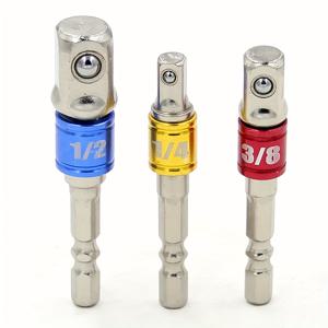 TEMU 3개 세트 컬러풀 1/2''3/8''1/4'' 육각 핸들 샹크 어댑터 슬리브 연결 변환 로드 스퀘어 헤드 소켓 연장 로드 전기 드라이버 드릴 세트