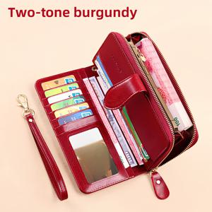 TEMU 남성과 여성용 2층 소가죽 클러치 지갑, 캐주얼 대용량 RFID 차단 지퍼 핸드 핸드백, 투명한 ID 슬롯 및 도난 방지 브러시, 다양한 외출용으로 적합합니다.