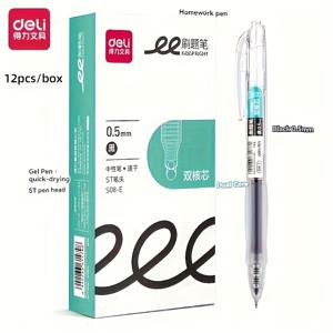 TEMU 델리# 12개입/1박스 #젤 펜 #ST 팁: 0.5mm #검정색 클립 디자인으로 쉽게 굴러가지 않음, 텔레스코픽 케이스로 편안한 그립감 내구성 강함. 크리스마스 선물, 사무용품, 학교 문구류, 슬림 디자인, 고품질 젤 잉크, 오래가는 필기구, 미세한 팁, 멀티팩 펜, 직장인 및 학생용