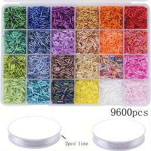 TEMU 9600개 다색 유리 튜브 비즈 키트, DIY 팔찌, 목걸이, 공예, 보석 만들기, 24가지 색상, 미술 용품, DIY 비즈 보석 액세서리