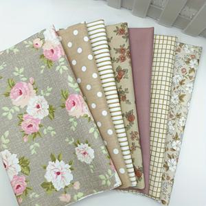 TEMU 7pcs 빈티지 꽃과 기하학적 퀼팅 원단 묶음, 미리 자른 폴리에스터 공예 재료, 손세탁만, DIY 수선 패치워크, 보우, 의류, 인형 옷 - 플레드 패턴, 100% 폴리에스터