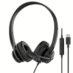 TEMU JTY-1225 유선 오버이어 헤드폰 마이크 포함 - USB, Type-C & 3.5mm 잭, 클리어 통화용 노이즈 캔슬링, 가벼우면서 휴대용, 스마트폰, 태블릿, PC, MP3/4 플레이어용, 유선 헤드폰