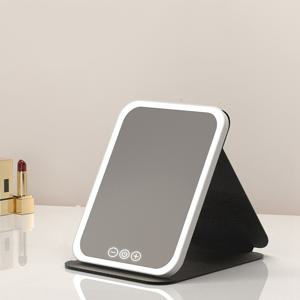 TEMU 터치 스크린이 있는 3-in-1 LED 메이크업 거울, 휴대용 수직 접이식 화장 거울, 3가지 색상 조명, 조절 가능, 소형, 충전식 리튬 배터리, 여행 및 가정용으로 이상적, 여행용 메이크업 거울 | 현대 메이크업 거울 | 터치 스크린 거울