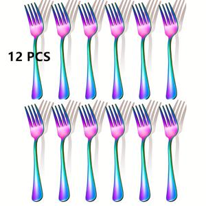 TEMU 12pcs 스테인레스 스틸 컬러풀 디저트 포크, 6.8 인치 스테인레스 스틸 컬러풀 샐러드 포크, 거울 폴리시, 식기 세척기 안전, 스테인레스 스틸 핸들, 가정 주방, 레스토랑, 호텔, 휴일 사용