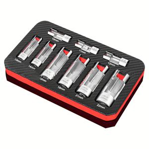 TEMU 9pcs FACOOW 스틸 자동차 O2 산소 센서 소켓 오프셋 렌치 제거 도구, 내부 6각 헤드, 10-22mm 스레드 추적 도구 포함, 다양한 모델용