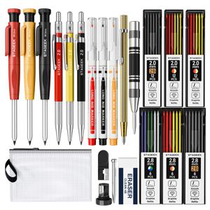 TEMU 스테이지 14/17/22pcs 기계적 목수 펜슬 세트, 강력한 샤프너, 60개 리필, 센터 펀치, 카르비드 스크라이브, 지우개, 깊은 구멍 마커, 포켓 - 깃털 없음, 건축가용