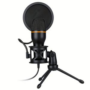 TEMU ZEALSOUND 컴퓨터 하트 USB 콘덴서 마이크 조절 가능한 삼각대 스탠드 및 RGB 라이트 & 팝 필터 포함 - 스트리밍, 게이밍, 포디캐스팅, 음성 녹음용 드라이버 필요 없음, PC/노트북/데스크탑/윈도우 호환 (블랙)