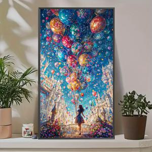 TEMU 대형 5D DIY 도안 키트, 아름다운 풍선 디자인으로, 둥근 아크릴 보석과 둥근 가 특징이며, 15.75 X 27.56 인치로 측정됩니다 - 가정 장식 및 손수 제작 선물 에 적합합니다.|보석십자수