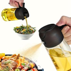 TEMU 2-in-1 두꺼운 유리 오일 디스펜서, 600ml/20oz - 더블 원자화 및 밀봉 실리콘 링, 스프레이 및 붓기용 비끄러운 올리브 병, 요리, 바베큐, 샐러드 - 에어 프라이어, 바베큐, 샐러드 오일 디스펜서에 이상적 | 현대 주방 가제트 | 내구성 있는 유리 재질|오일스프레이